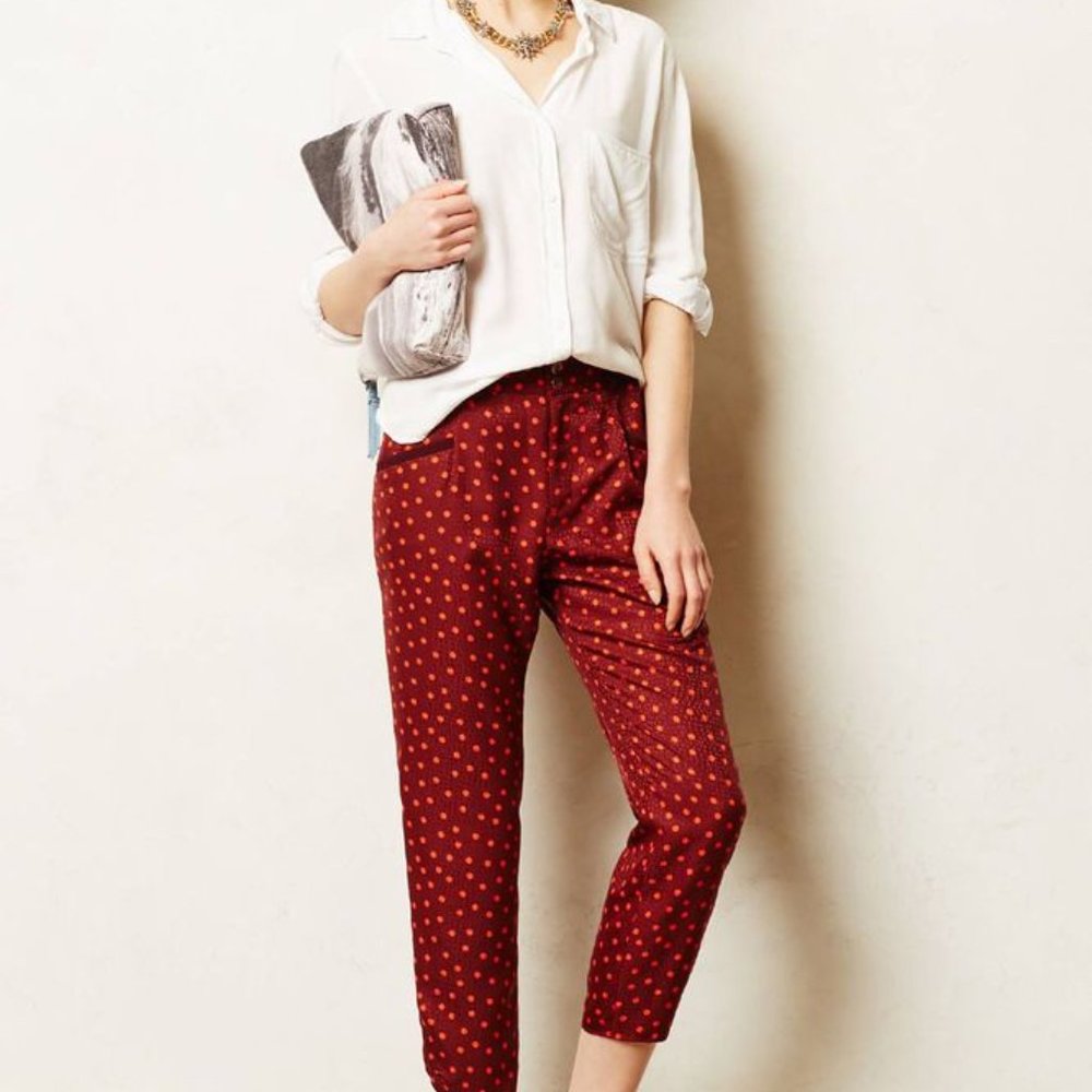 Anthro Cartonnier Polka Dot Silk Trousers